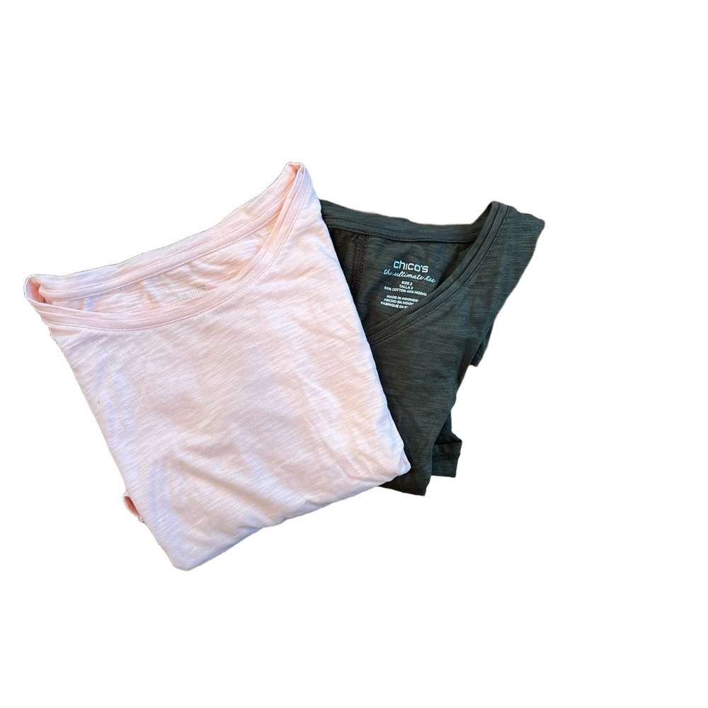 Chicos 2 Piece Bundle Large Olive Green Peach Slu… - image 1